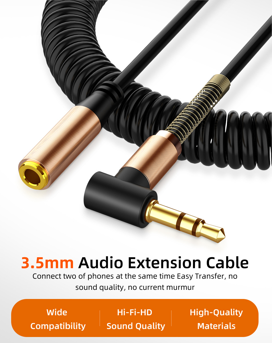 Audio Cable 3.5mm Elbow Spring Retractable Extension Cord Audio Cable Suitable For Mobile Computer Speakers with wear-resisting property. 