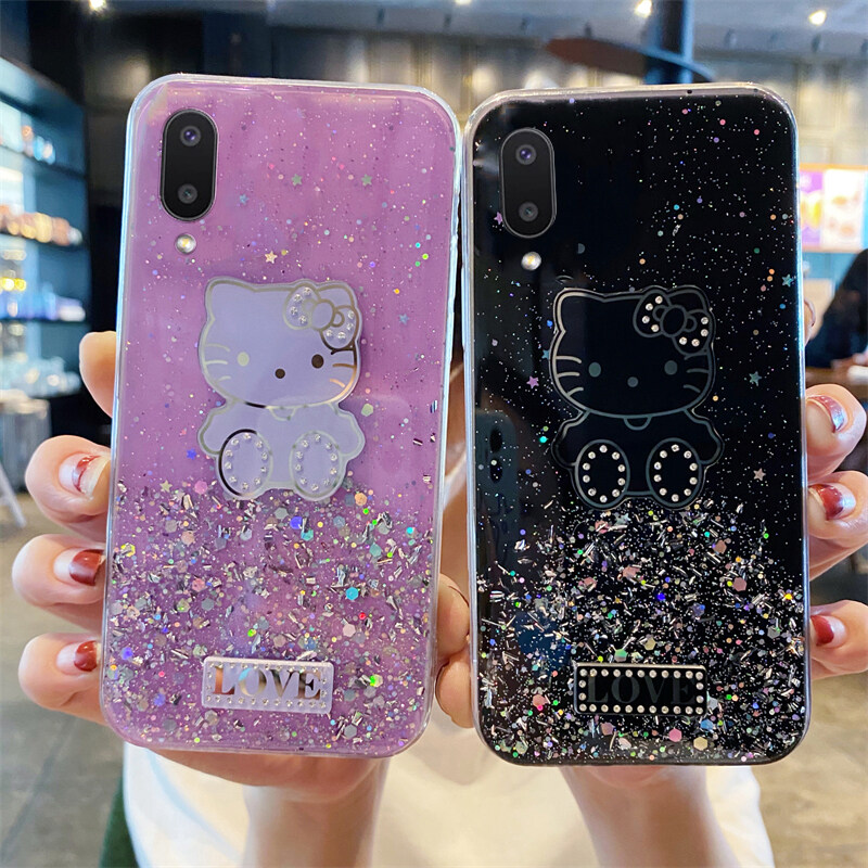 Phone case Samsung Galaxy M02 Shiny Ring Case Glitter Soft Transparent Hello Kitty Cases For Samsung M02 Back Cover Stars Moon Girls. 