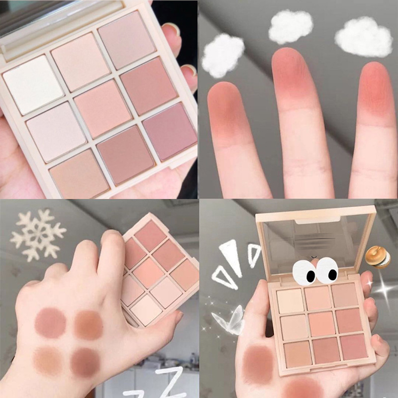 Korean 9 Colors Pressed Pigment Eyeshadow Palette - Fully Matte