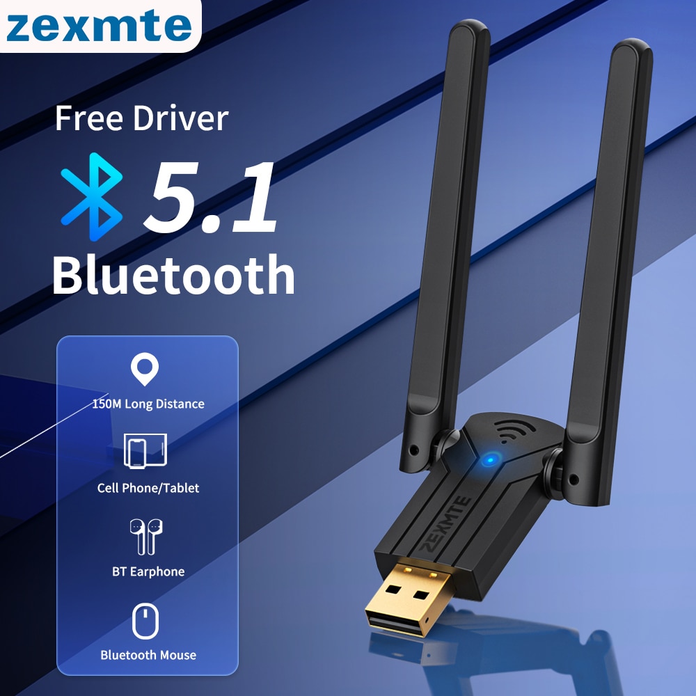 Zexmte 150M USB Bluetooth 5.1 Adapter Dongle Free Driver Adaptador Bluetooth Transmitter Dual Band Audio Receiver For Win 10/11. 