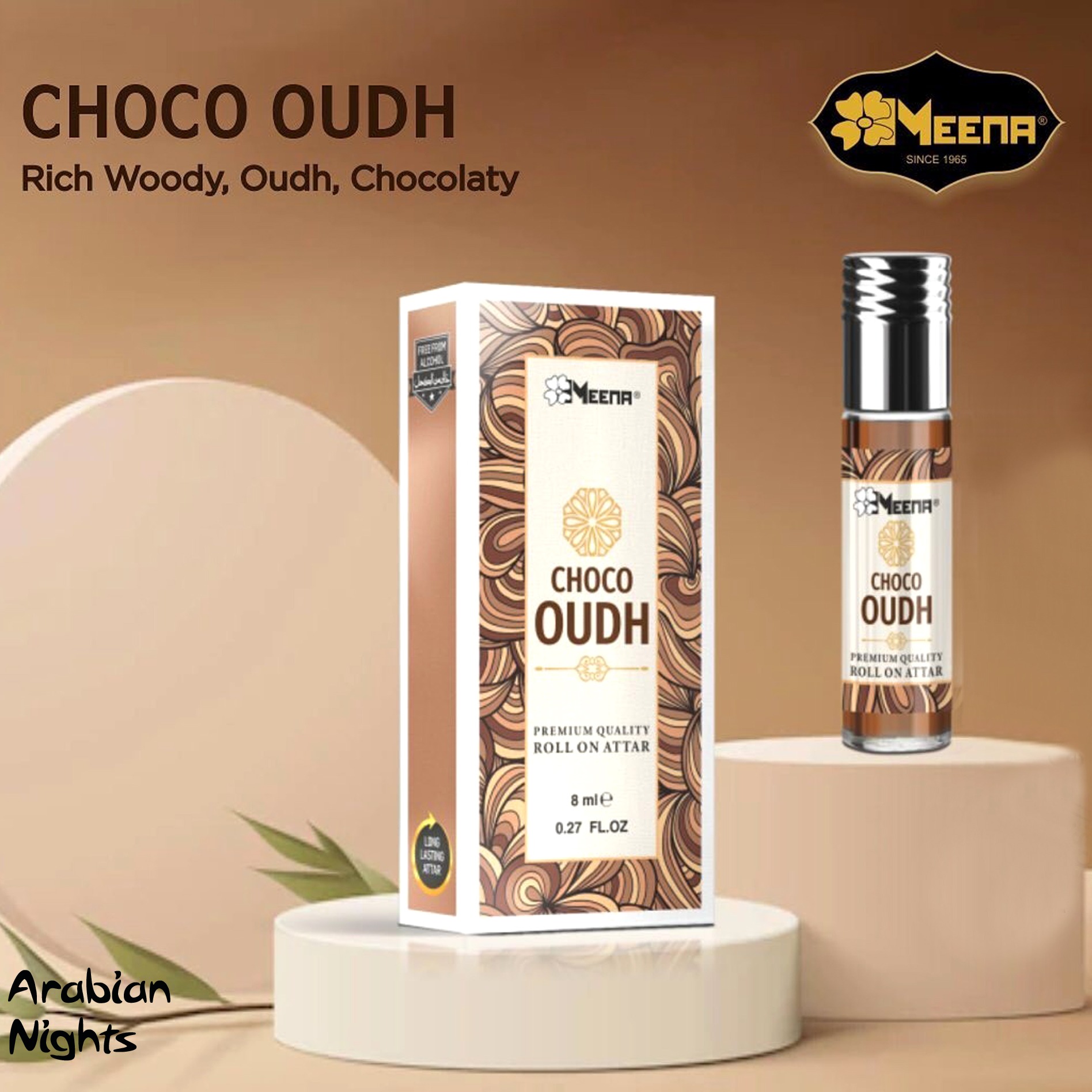 MEENA FRAGRANCE CHOCO OUDH -RICH WOODY OUDH CHOCOLATY 8ML ROLL ON ATTAR (INDIA). 