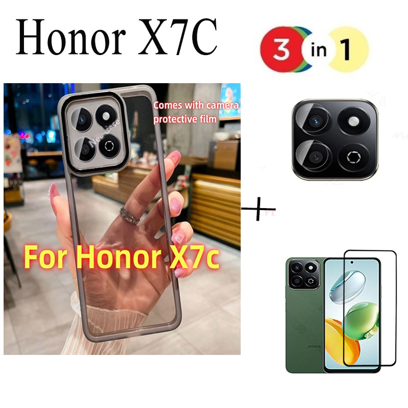 3 In 1 Honor X7C Shockproof Silicone Phone Case for Honor X7A X7B Camera Lens Glass Full Privacy Ceramic Matte Screen Protector. 