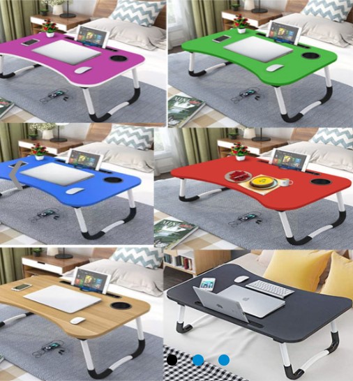 Foldable Laptop Desk with Drawer, Lap Desk for Bed with Cup Holder, Portable Laptop Bed Tray Table with Foldable Legs,Lap Desk with Mouse Pad Natural. 