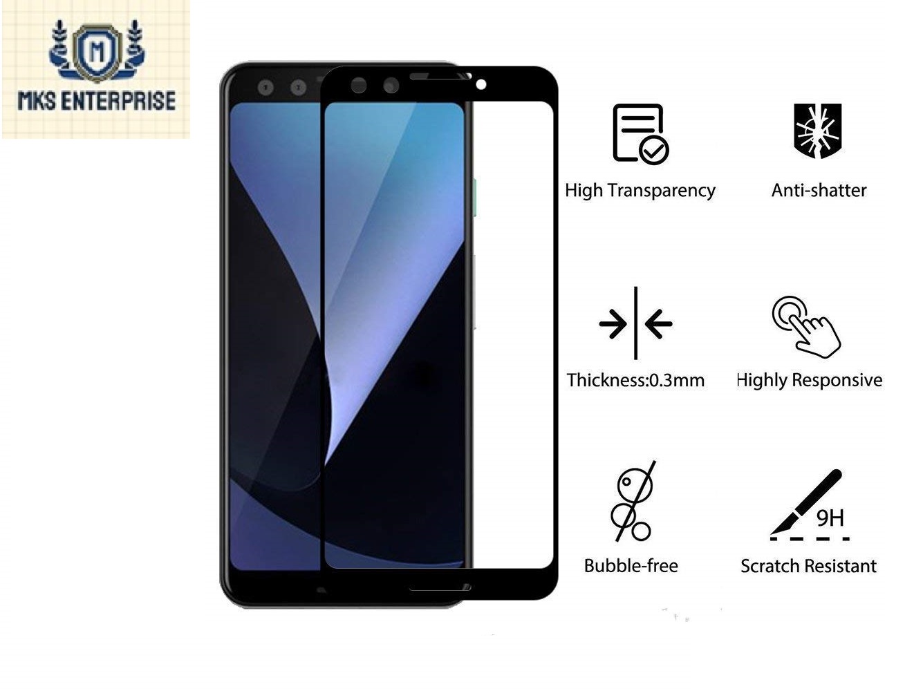 Google Pixel 3 Tempered Glass Screen Protector 6D / 9D / 11D  - Black. 