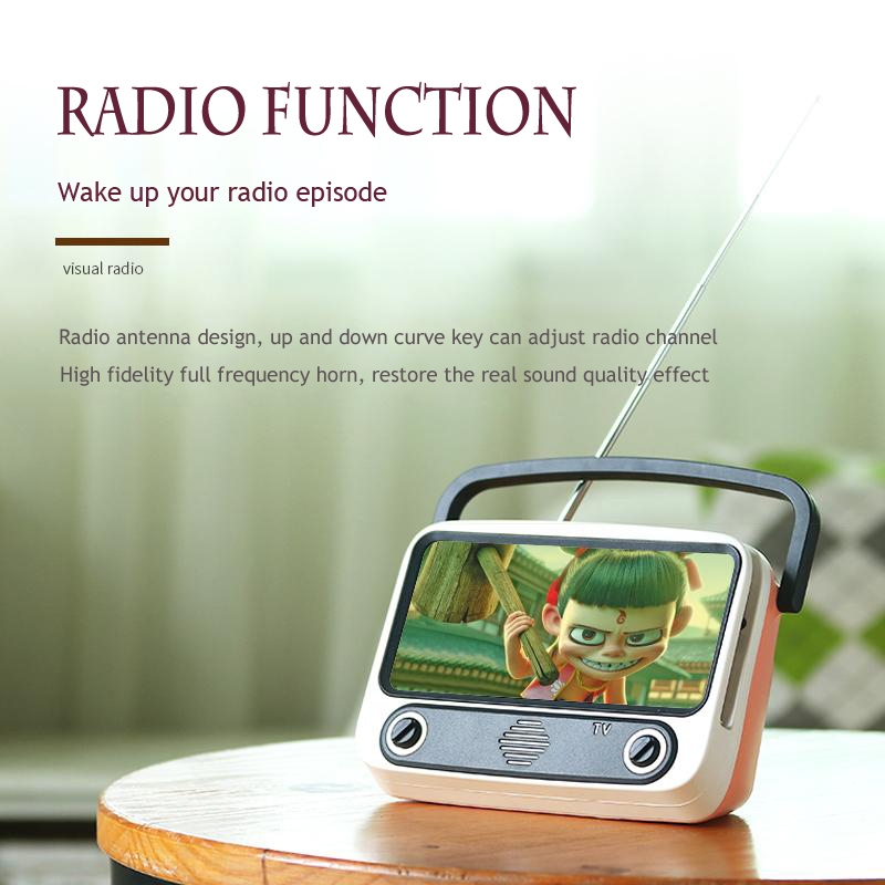 TV300 5W Retro TV Model Wireless Bluetooth Speaker with Holder, Support TF/USB/AUX/FM. 