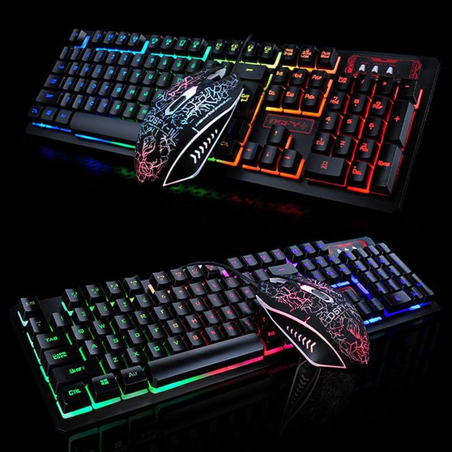 UrChoiceLtd K-13 Keyboard Mouse Combo Rainbow Backlit Multimedia Ergonomic Usb Gaming Keyboard + Wired 2400DPI 4 Buttons Optical LED Usb Gaming Mouse Sets + Gaming Mouse Pad 220*180*5mm Standard Size.