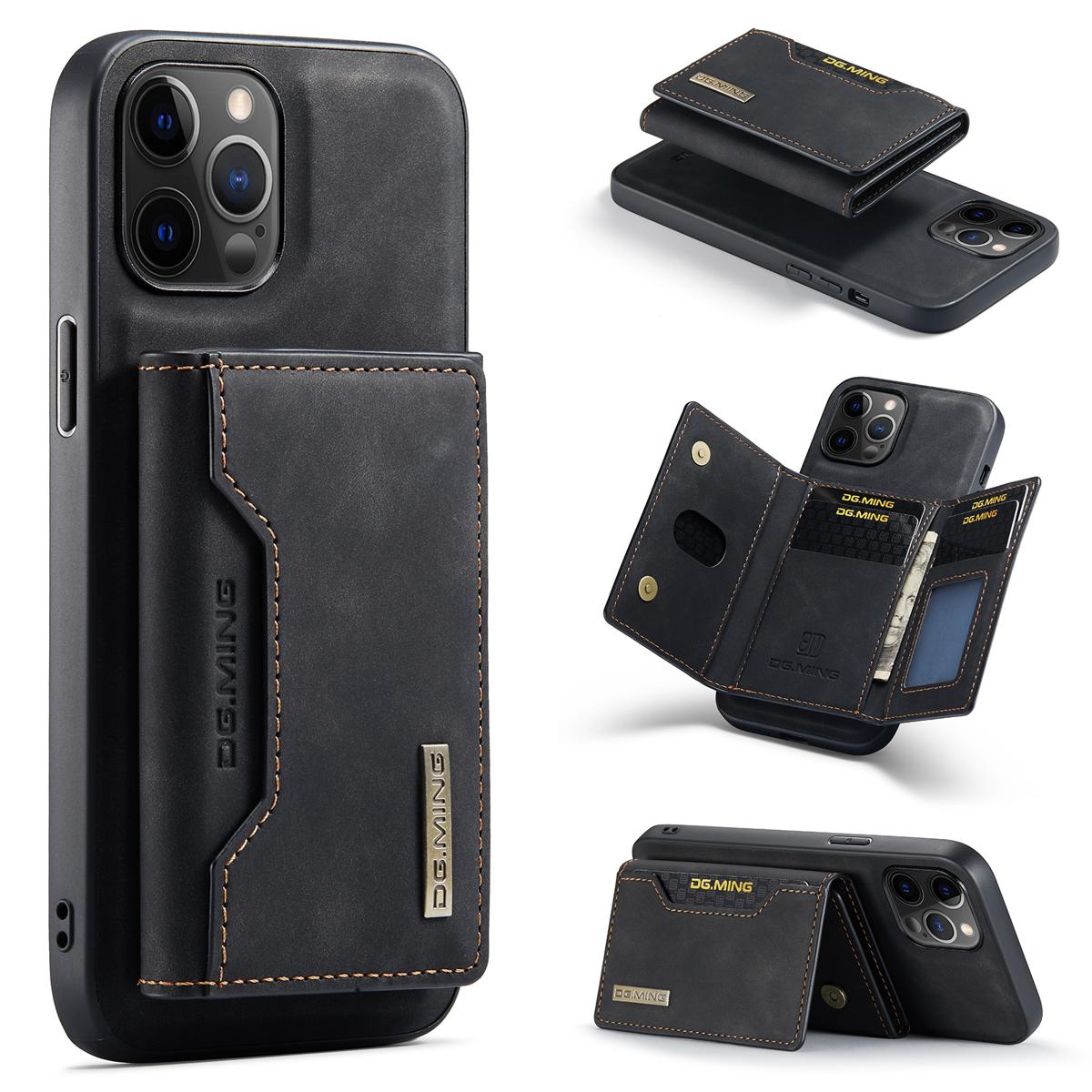 DG.MING M2 Series 3-Fold Multi Card Bag + Magnetic Back Cover Shockproof Case with Wallet & Holder Function For iPhone 12 Pro Max