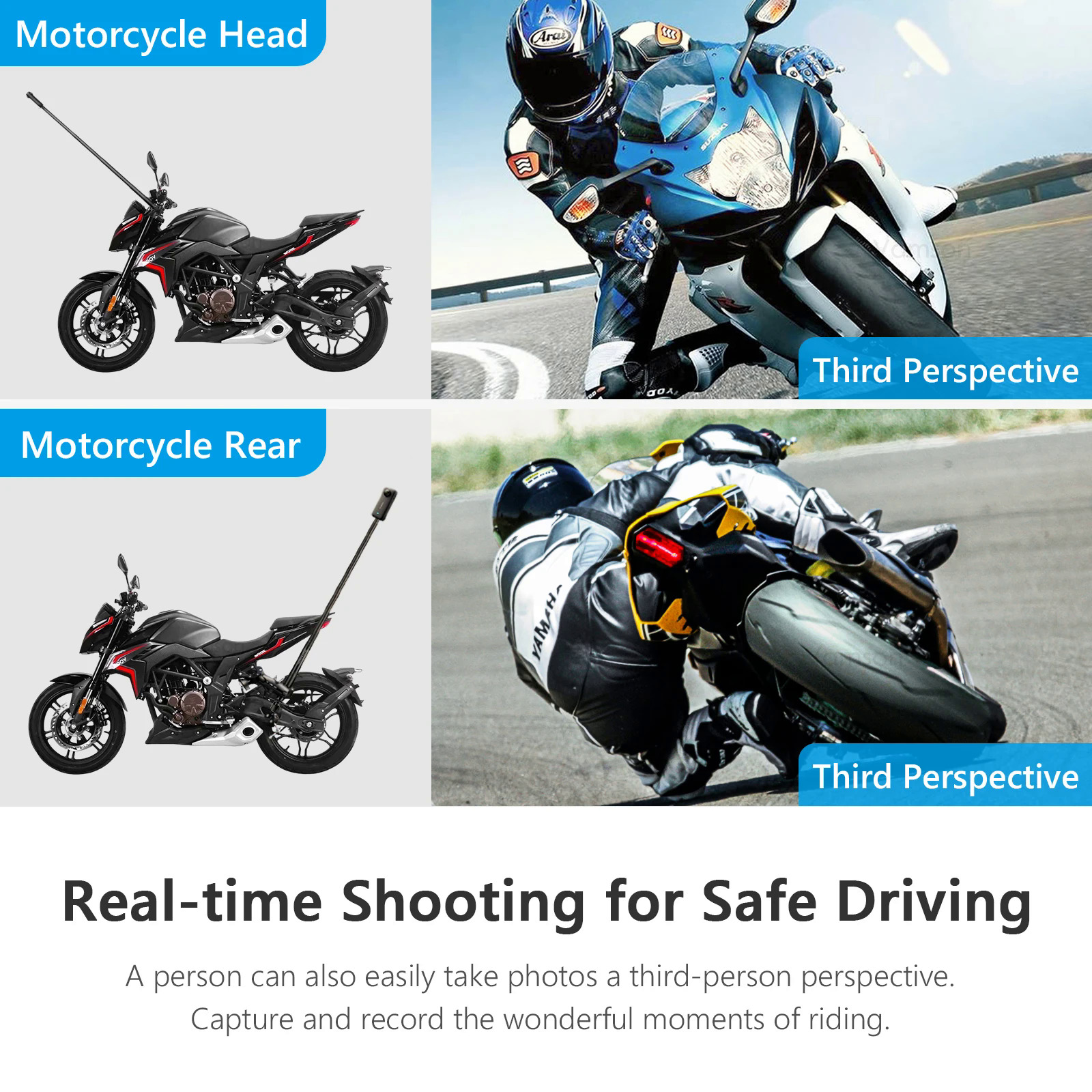 Vamson for Insta360 One X3 Motorcycle 3rd Person View Invisible Selfie Stick Handlebar Clamp Mount for Insta 360 X2 GoPro Camera. 