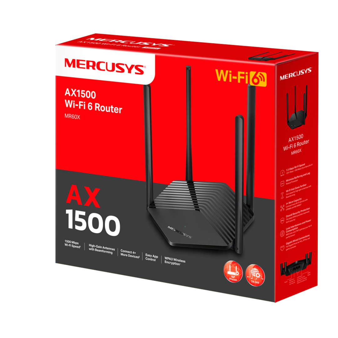 Mercusys MR60X AX1500 WiFi 6 Router | Dual Band 1500 Mbps Wireless 1.5 Gbps Gigabit Wi-Fi | OFDMA & MU-MIMO | 4× Multi-Directional high-gain Antennas with Beamforming. 