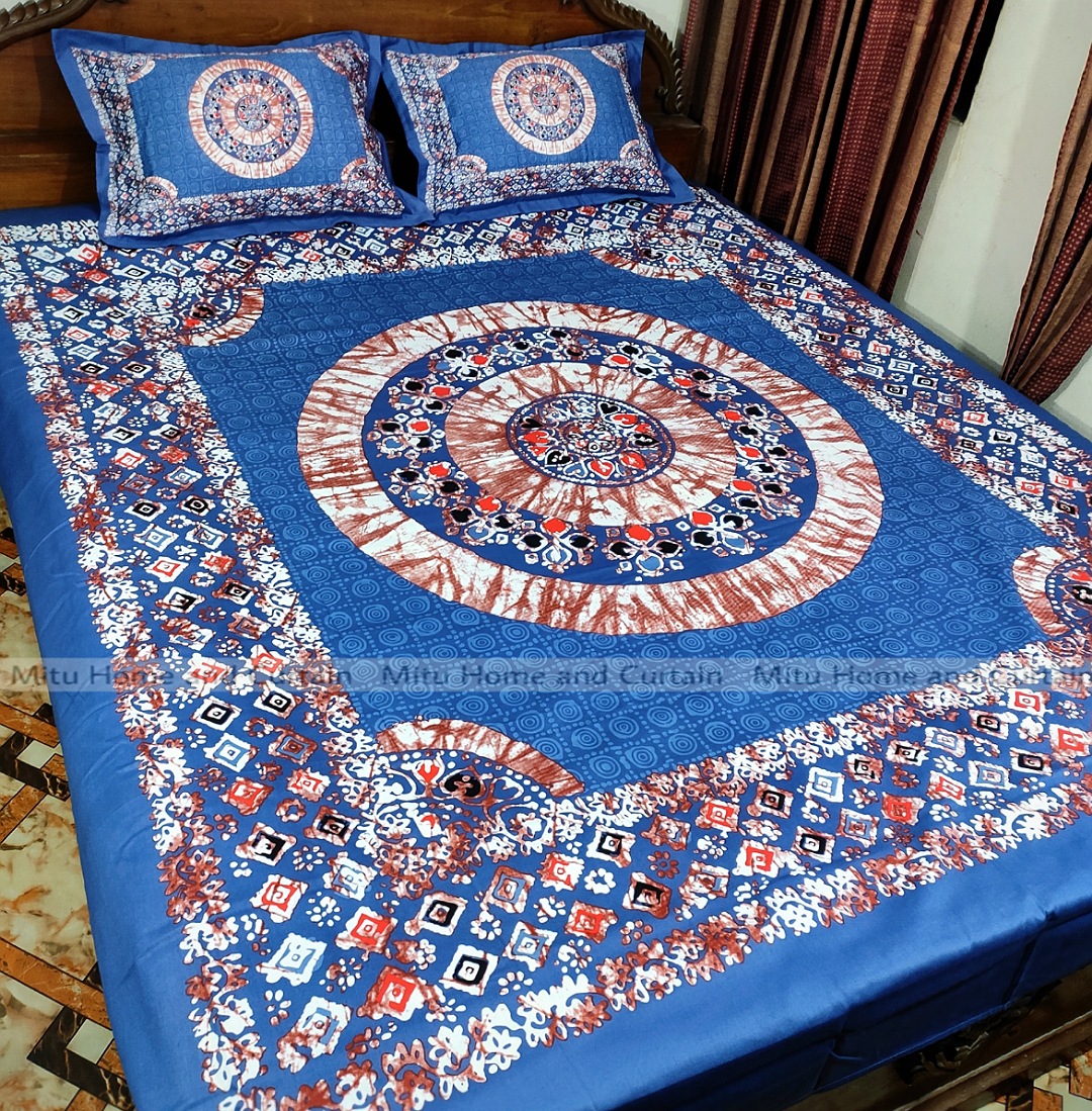 King Size Full Panel Bedsheet With Pillow Cover Chador Set 7.5×8.5 Feet Full Cotton Fabric  Red , Blue , Pink , Green - Bed Sheet - bed sheet home tex. 