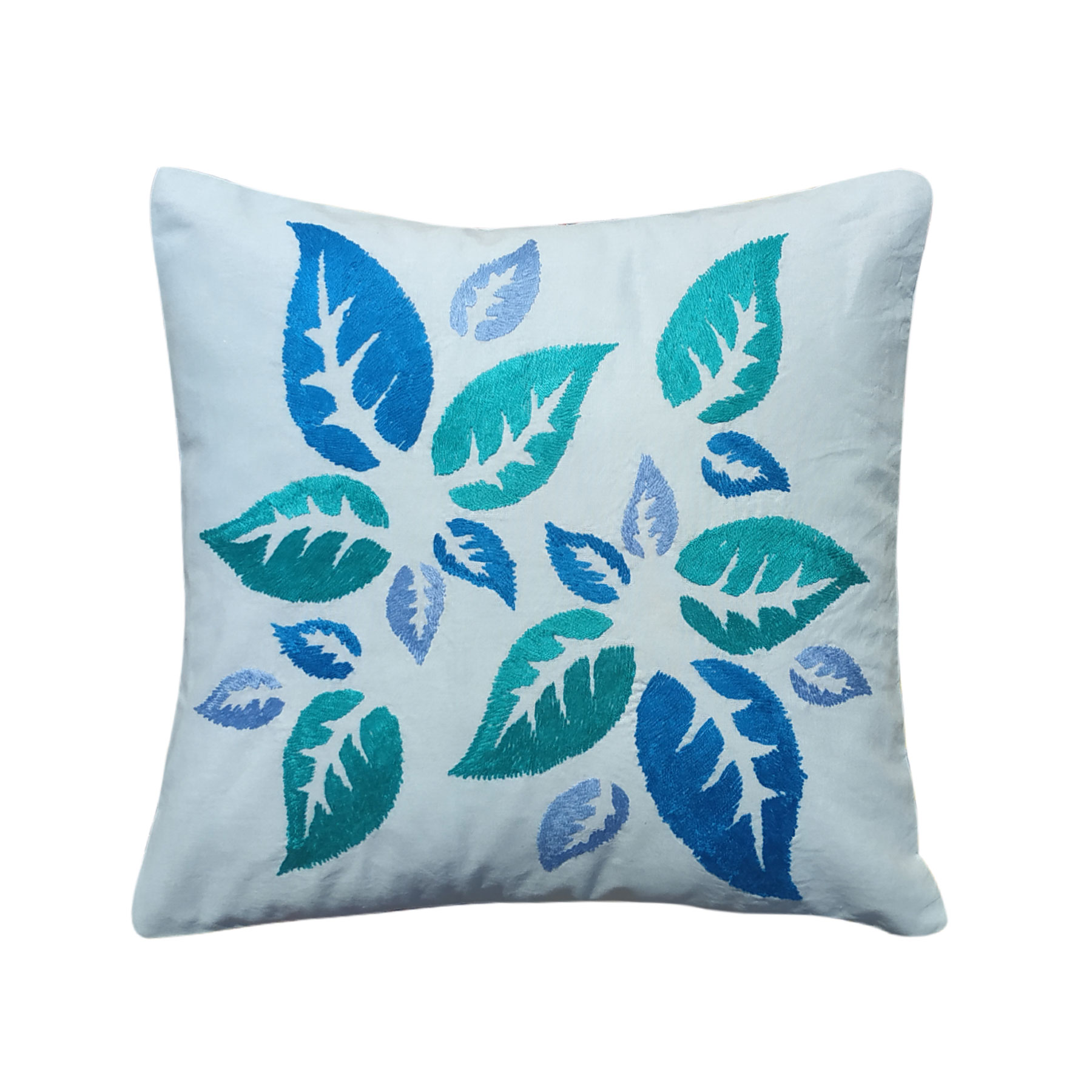 Blue - Wool Thread Crewel Hand Embroidery Cushion Cover (16 x 16 in) 05 main image 1