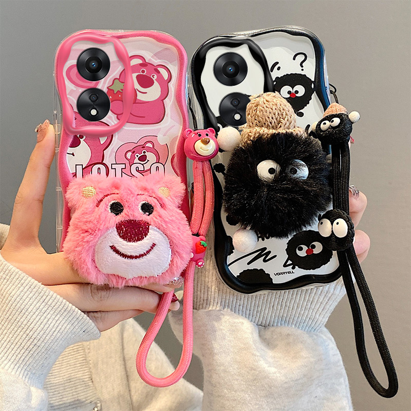 Sroof  Case  For OPPO A1 Pro A1K A3S A5 Pro AX5 A7X A8 A9 A11 A12e A15 A16 A16K A16e A17 A18 A31 A35 A36 A38 A52 A54s F23 Reno8 T K10 Cute 3D Fashionable and Cute Cream Plush Phone Case with Six Animal Types Pacha Dog Strawberry Bear phone case back cover. 