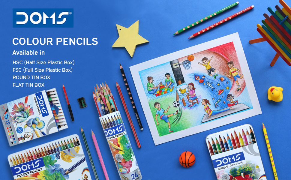 Doms 12 Shades Super Soft Color Pencils Round Tin Box | Smooth Color Application | For Blending & Experimenting Different Art Strokes | Free Silver Color Pencil Inside | Non-Toxic & Safe For Childrens. 