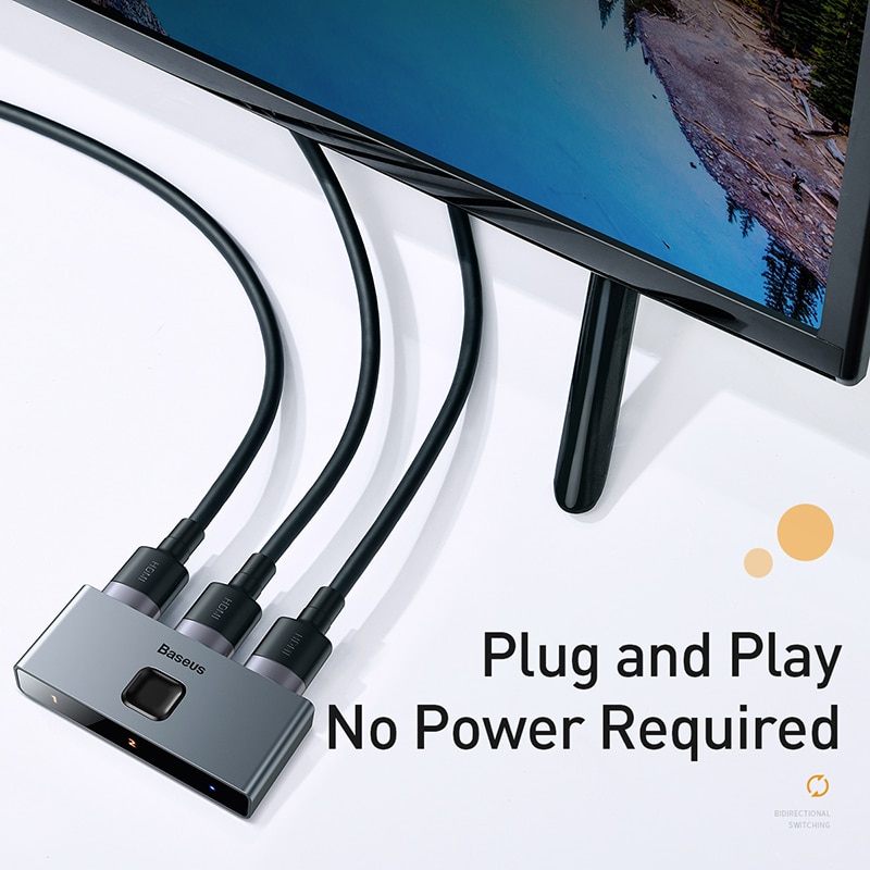 Baseus HDMI Splitter 4K 60Hz Bi-Direction HDMI Switch 1x2/2x1 HDR HDMI Audio Adapter for PS4 TV Box HDMI Switcher. 