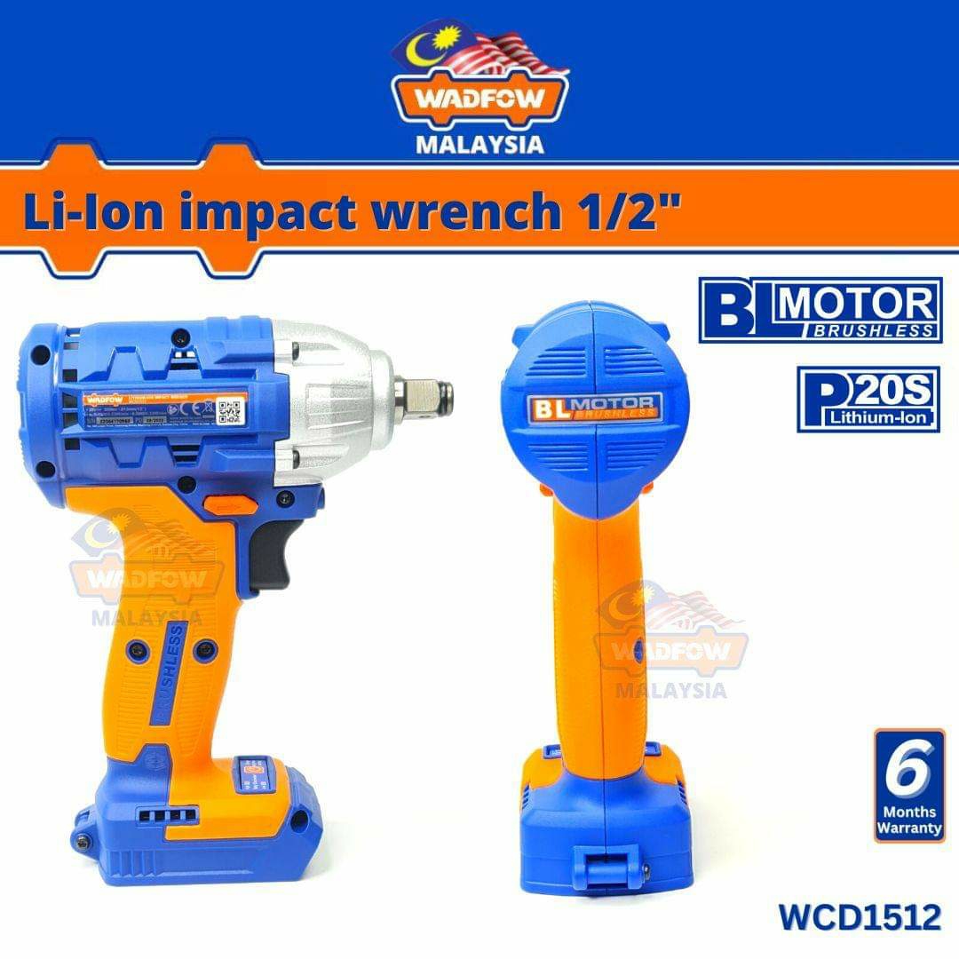 WADFOW Cordless Impact Wrench, Brushless Motor, 300 Nm, Impact Wrench, 3300 bpm, LED Light, Forward & Reverse, Cordless torque wrench With 2 pcs Batteries, Socket WCD1512. 