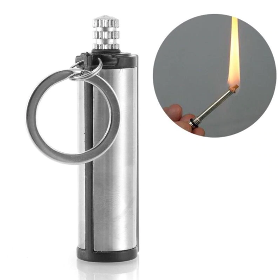 Permanent Match Fire Starter Tool Cigarette Lighter Keychain Ring Survival Tool - gas lighter. 