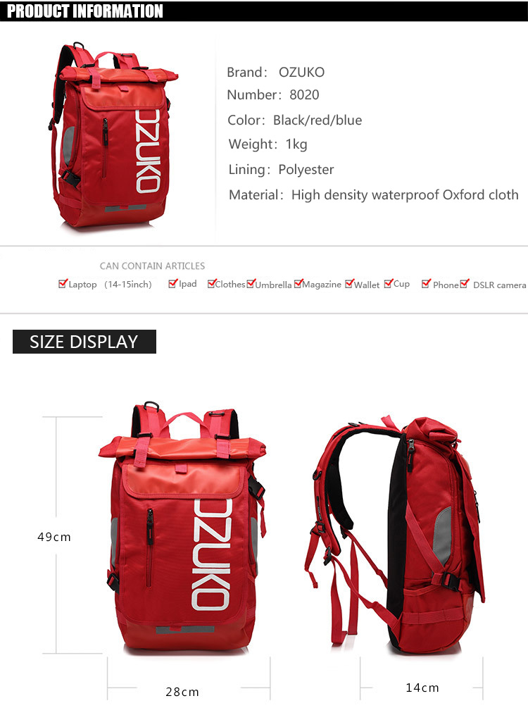 Ozuko 8020 Waterproof Laptop Travel Backpack description image 2