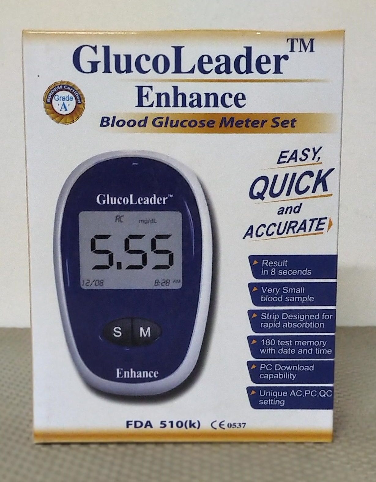 Diabetic monitoring machine GlucoLeader Blood Sugar Tester, Blood Glucose Monitor, Diabetic Testing Kit with x 10 Test Strips and x 10 blood Lancets. 