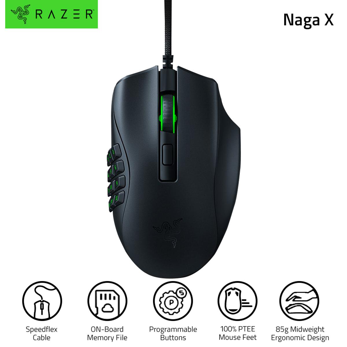 Razer Naga X MMO Wired RGB Gaming Mouse Lightweight Mouse with 2nd-gen Razer Optical Mouse Switch 16 Programmable Buttons. 
