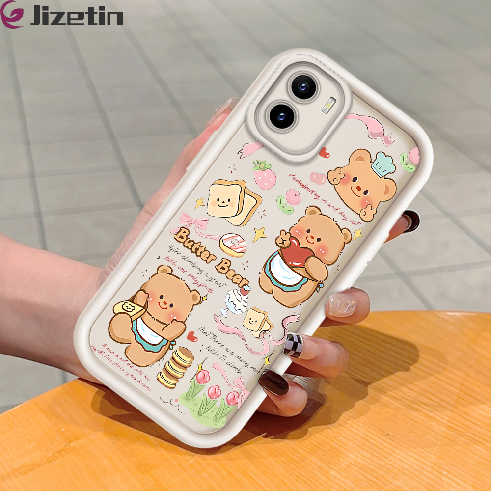 Jizetin for Vivo Y15S Y15A Y15C Y01A Y01 Back Cover Butter Bear Ladder Camera Soft Rubber Mobile Phone Case