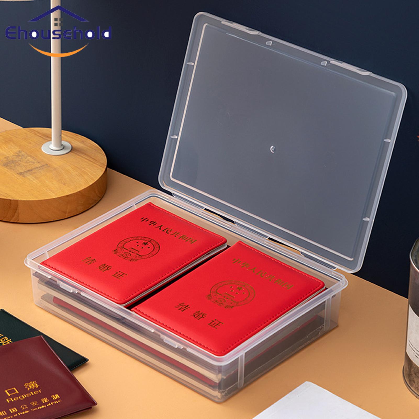 File Storage Box with Lid Large Capacity A4 File Organizer Transparent Dust-proof Container for Home Office Supplies Stationery Jewelry Certificates Portable Multifunctional Plastic Box File. 