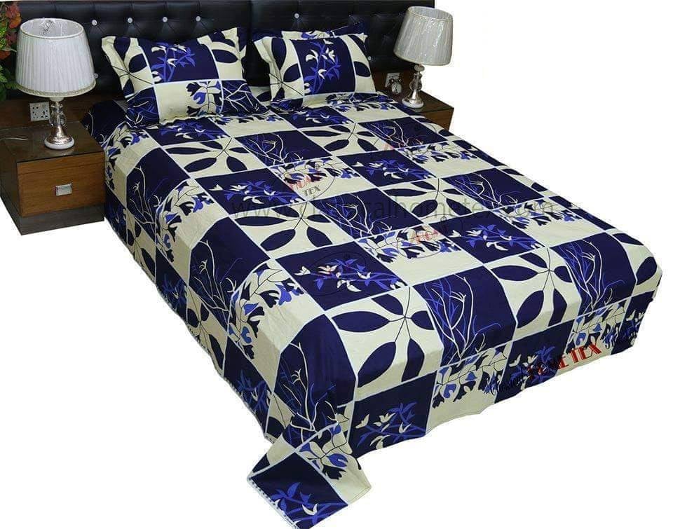 Double Size Cotton Bed Sheet With 2 Pillow Covers - Multicolor