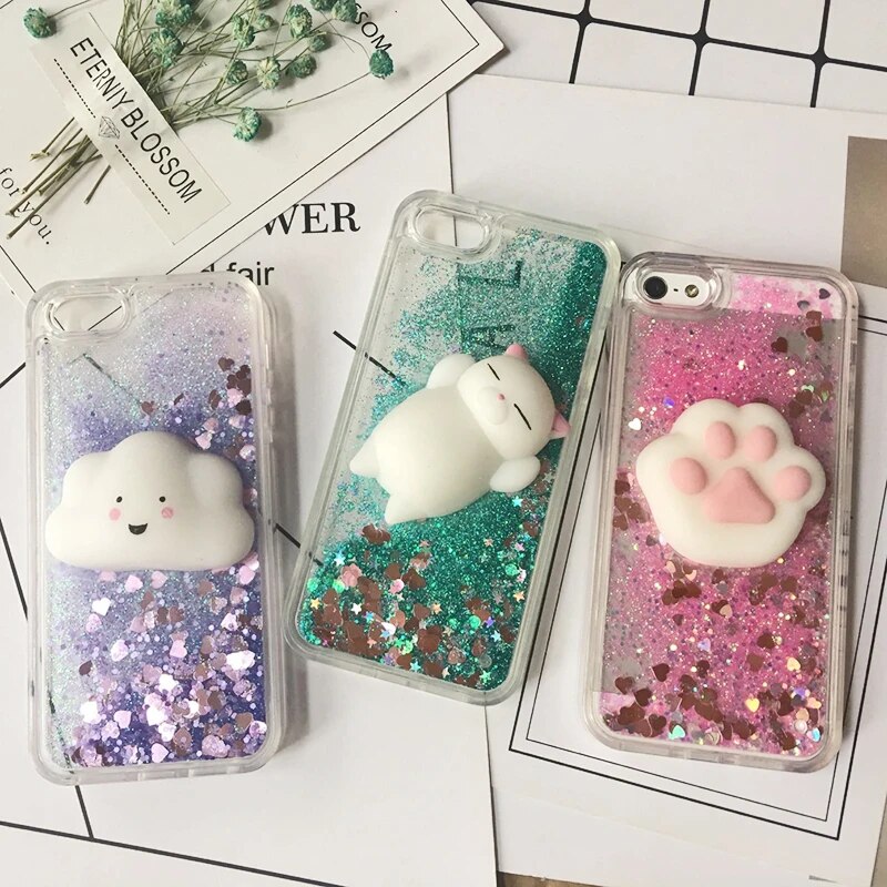 3D Squishy Cat Case For iPhone 5S SE 7 7 Plus Case Liquid Quicksand Glitter Case For iPhone 8 Plus Xs Xr 6s Cover Coque. 