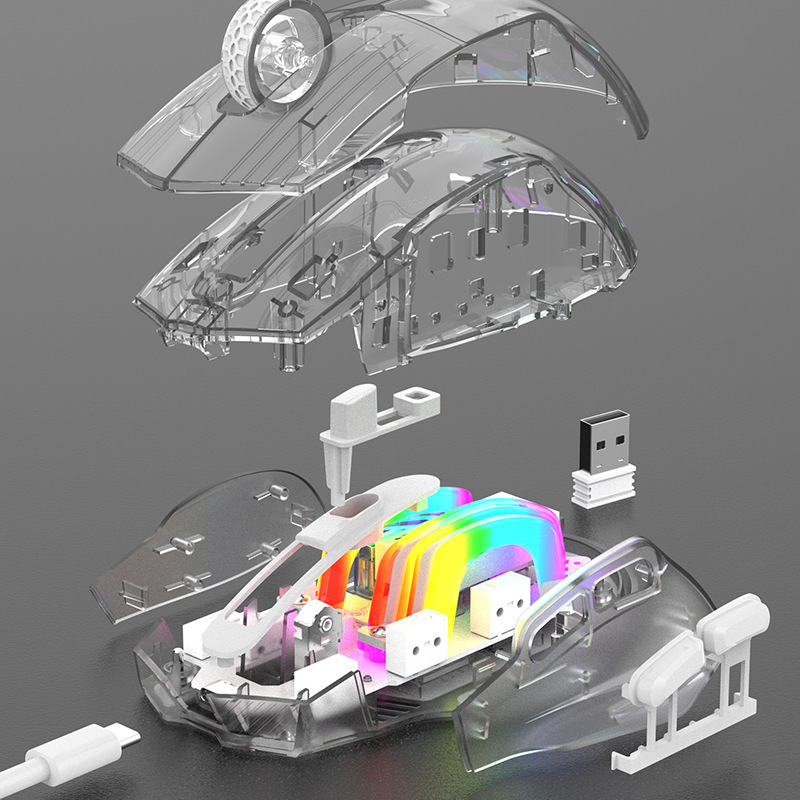 Q19 Wireless Bluetooth Tri-mode Transparent Mouse RGB Illuminated Gaming Gaming PC Notebook Cross Border. 