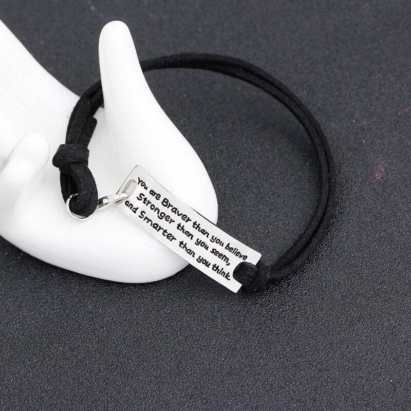 【VisioN Shop】You are braver you stronger than you seem and smarter than you think Bracelets letter Leather Bangles men. 