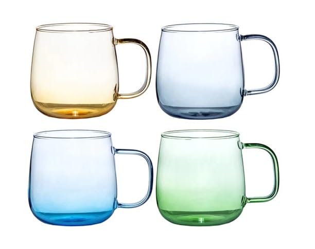 Pack of 6 Golden Borosilicate Glass Mugs - 520ml, Microwave Safe, Scratch Resistant, Lightweight, Round Shape, No Lid, Ideal for Tea, Coffee, Milk, Hot & Cold Drinks, GPB27HA-L6.. 