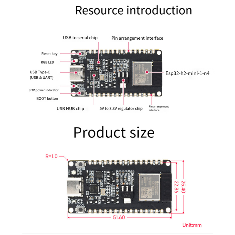 ESP32-H2 Development Board ESP32 H2 DEV KIT N4 Module 4MB Flash Support BLE/Zigbee/Thread Wireless Communication, Fine Workmanship. 