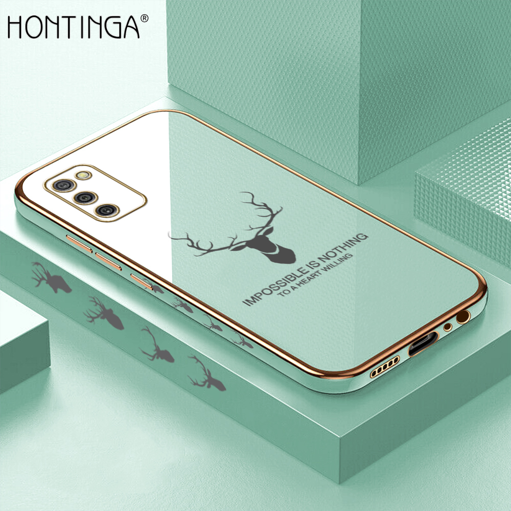 Hontinga for Samsung M02S A02S Back Cover + Free Lanyard Luxury 6D Plating Cartoon Lucky Side Pattern Case Soft Silicone Square Phone Cases