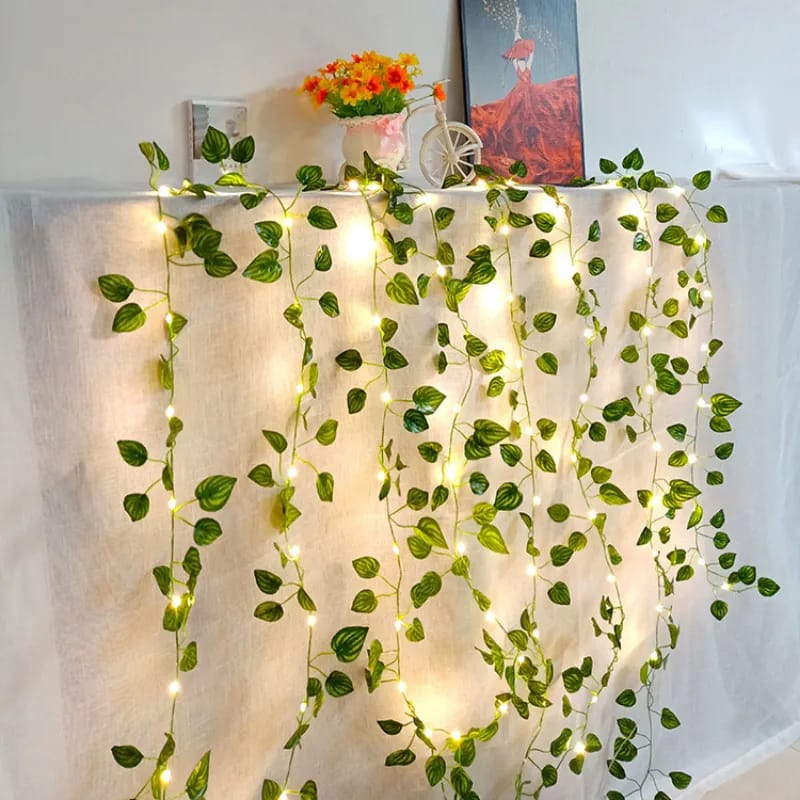 Enchanting LED Flower String Lights with Lush Green Leaves: 15 Feet of Indoor/Outdoor Fairy Lights/367. 