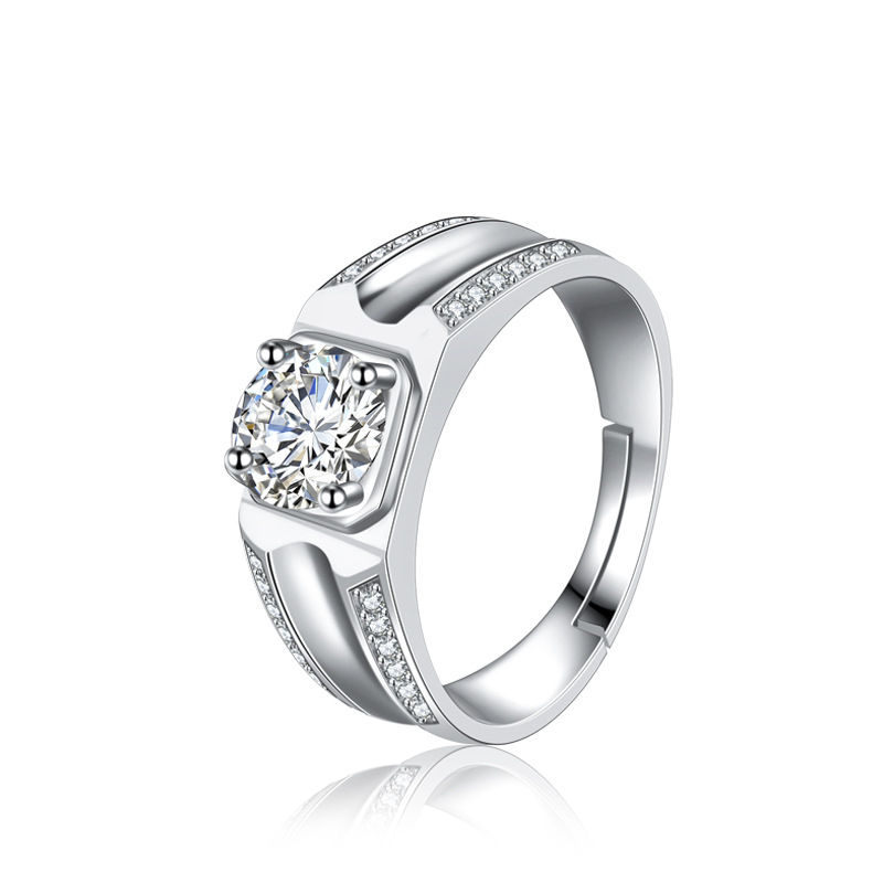 Couple rings, a pair of student Korean version live mouth 925 female best friend wedding diamond ring silver white men's ring women's trendy gift