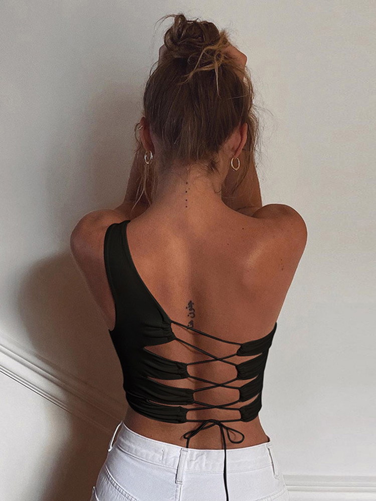 sexy hollow backless white black tank top women summer Korean club party wear camisole femme crop tops Slim Soft vest tee