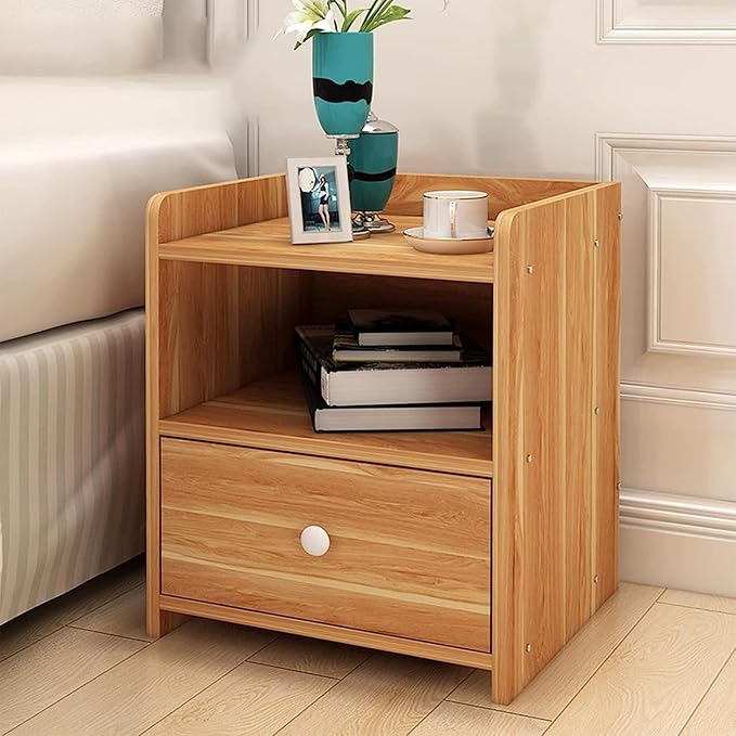 Bedside Cabinet, Bedside Tables Bedroom Bedside Table with Cupboard, Modern Bedside Cabinet with Drawer and Open Shelf, 1 Layers Of Storage Nightstand Table,18/16. 
