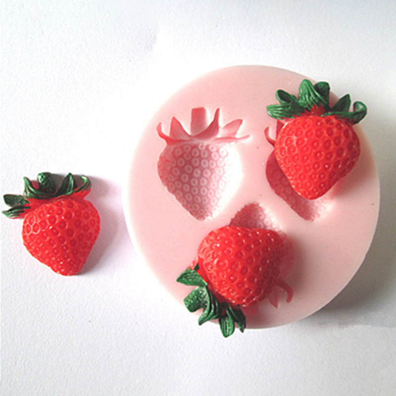 Three Holes Strawberry Fruit Silicone Mold Sugar Craft Tools Fondant Molds Fruit Chocolate Moulds For Cakes Decorating Tools