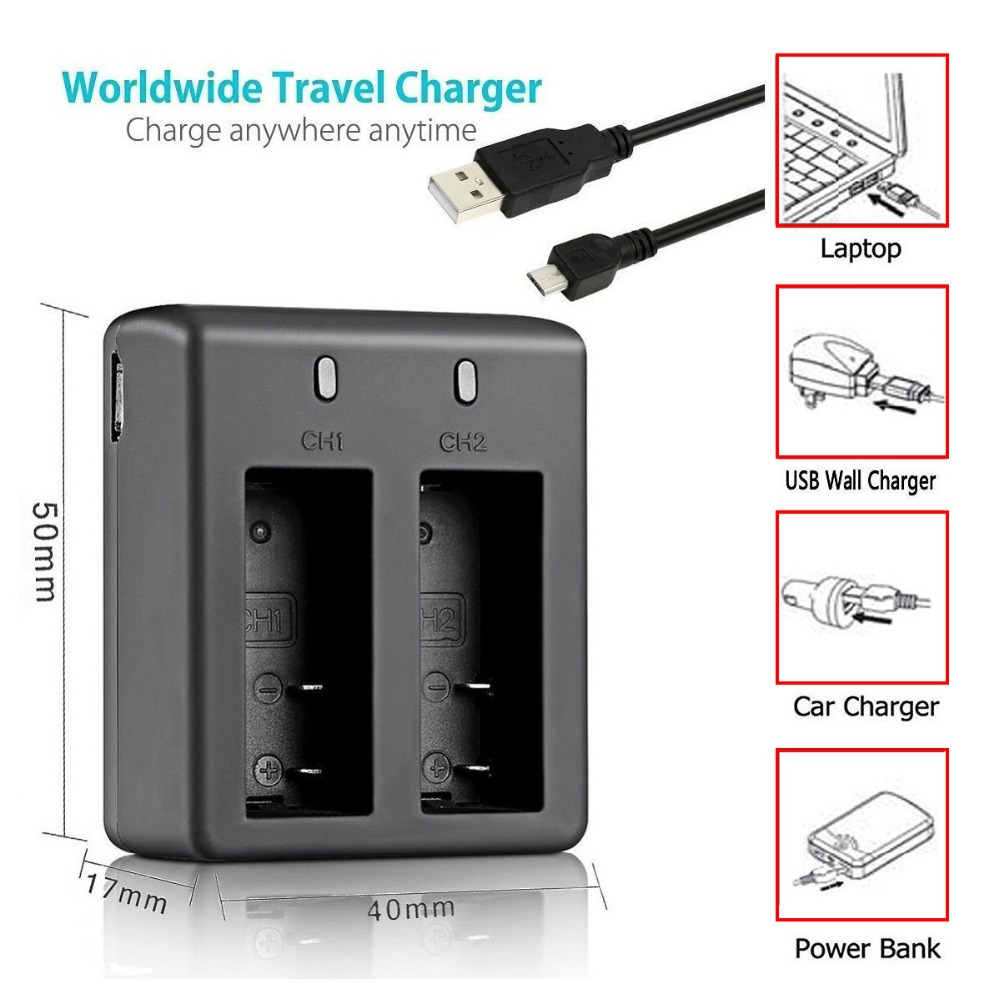 TUYU 2pcs/set 3.7V 1350mAh SJ4000 SJ5000 SJ6000 h9 H8r H3r C30 F68 Battery for SJCAM Action Camera with Battery Charger Dock. 