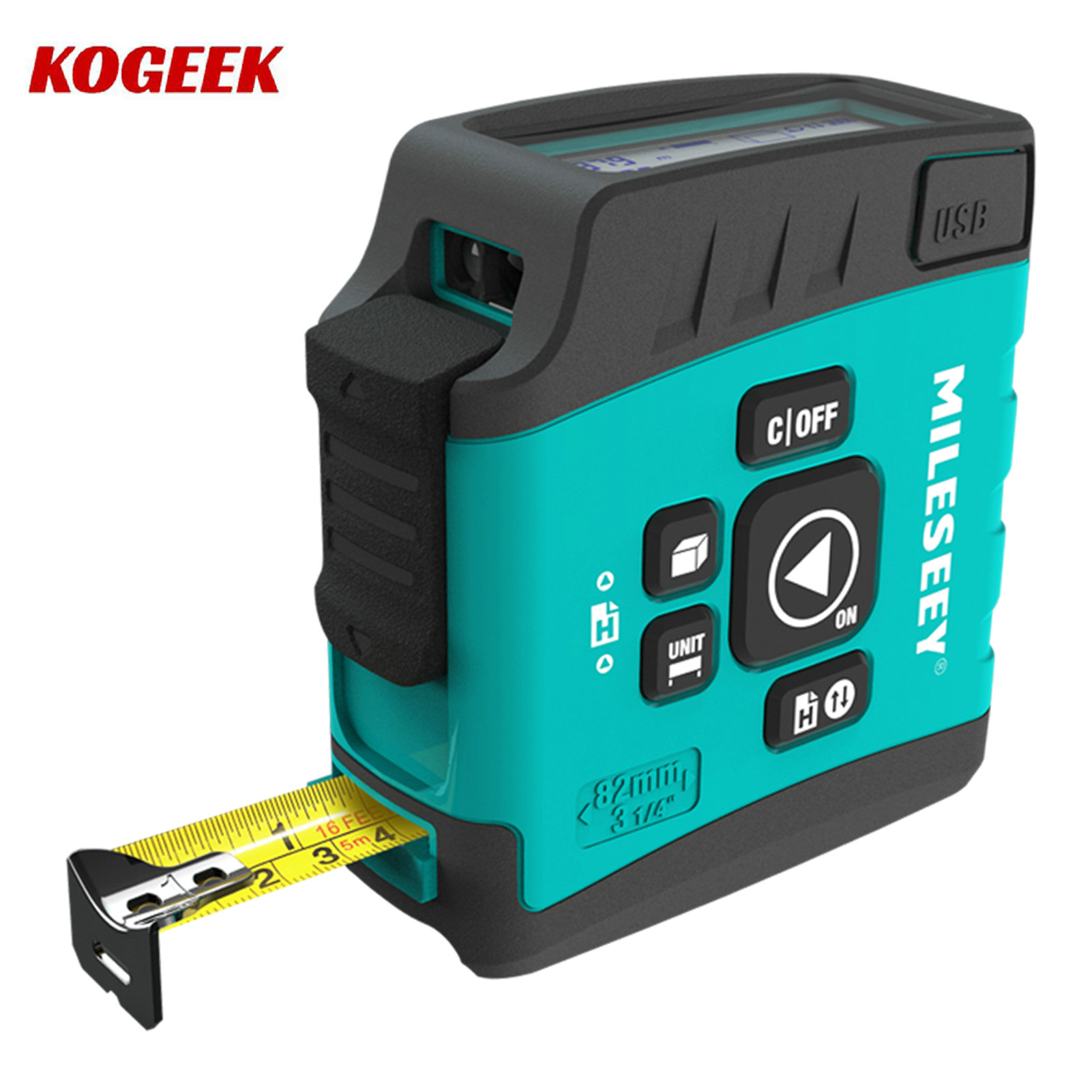 KOGEEK MiLESEEY DT20 3-in-1 Digital Infrared Distancer Measure Tape Power Tape Infrared Distance Meter 131ft IR Infrared Measurer with 16ft Tape Measurer 2.0-inch LCD Display Distance Measure Gauge IR Ran-ge finder. 