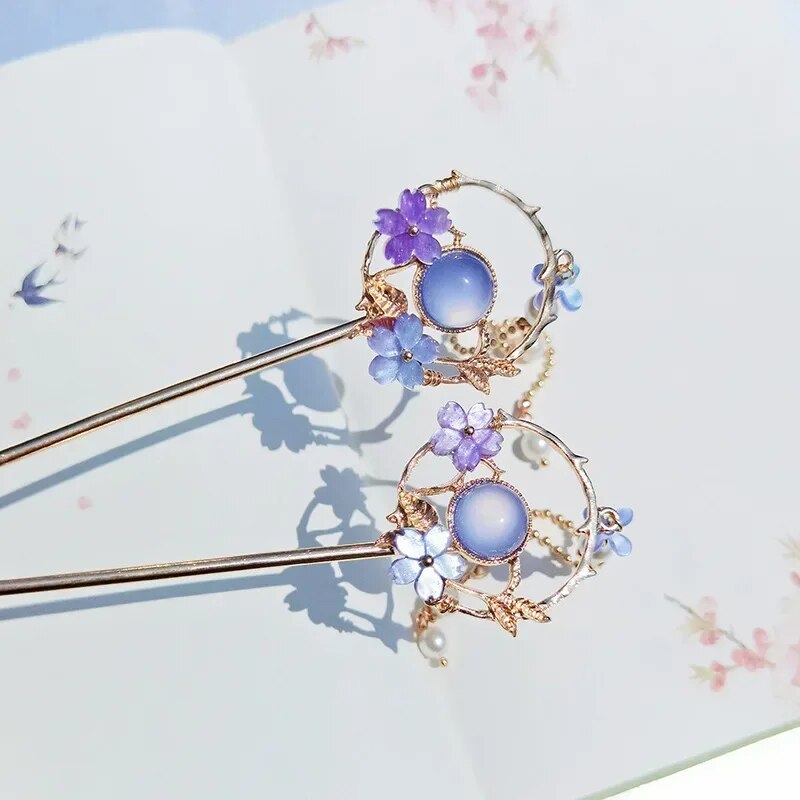 Vintage Chinese Style Hanfu Hair Stick Women Metal Glaze Hair Fork Hair Chopsticks Hairpin Woman Accessories Jewelry