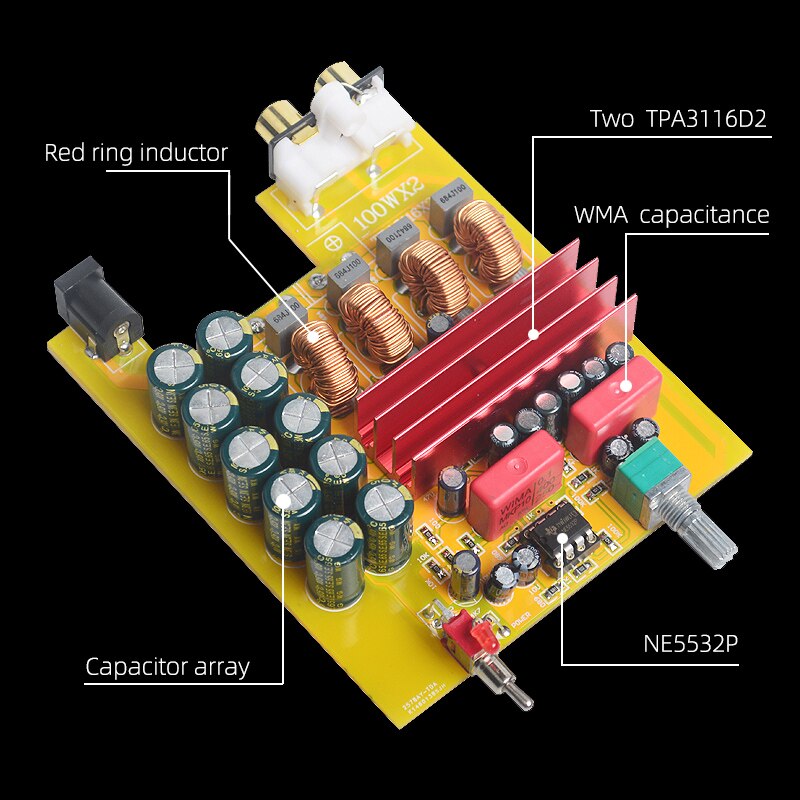 Audio BA100 HiFi Class D Audio Digital Power Amplifier NE5532P TPA3116 Advanced 2*100W Mini Aluminum Enclosure amp - AMP and DC24V. 