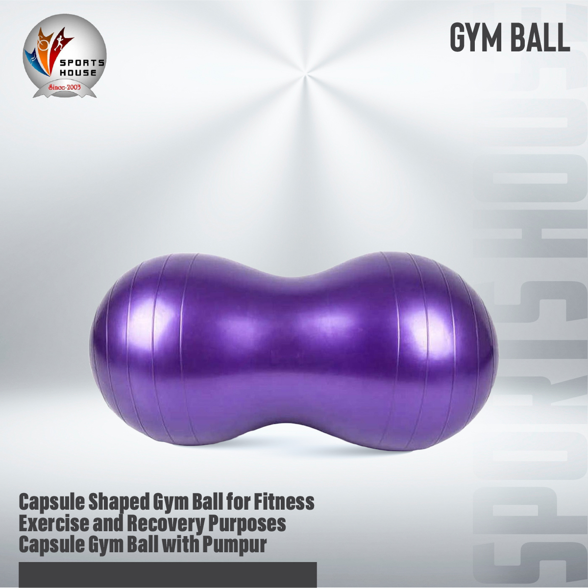 Capsule Shaped Gym Ball for Fitness Exercise and Recovery Purposes, Capsule Gym Ball with Pumpur