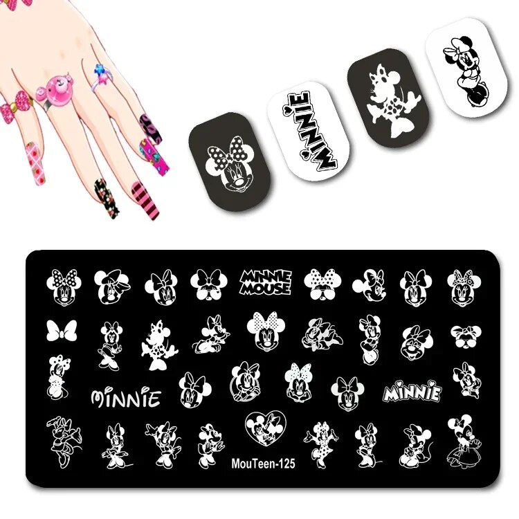 DISNEY Mickey Cute Head Stamping Plates Minnie Nail Stamp Disney Series Nail Art Design #127. 