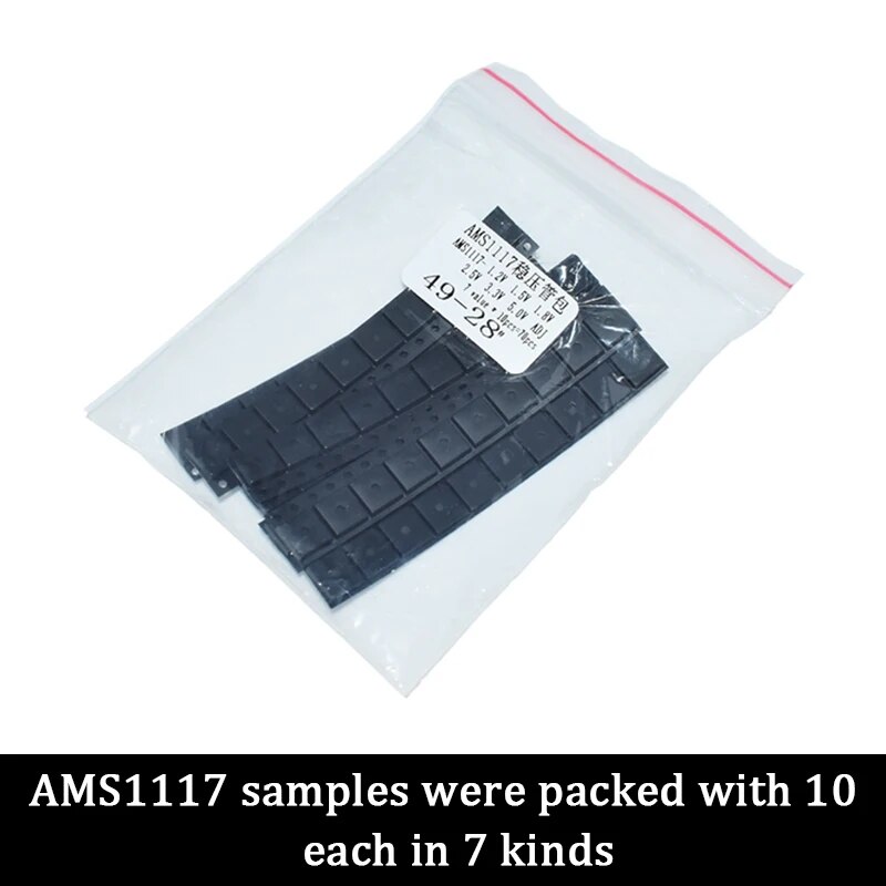 70PCS AMS1117 Voltage Regulator Kit 1.2V/1.5V/1.8V/2.5V/3.3V/5.0V/ADJ 1117 7 values Each 10PCS