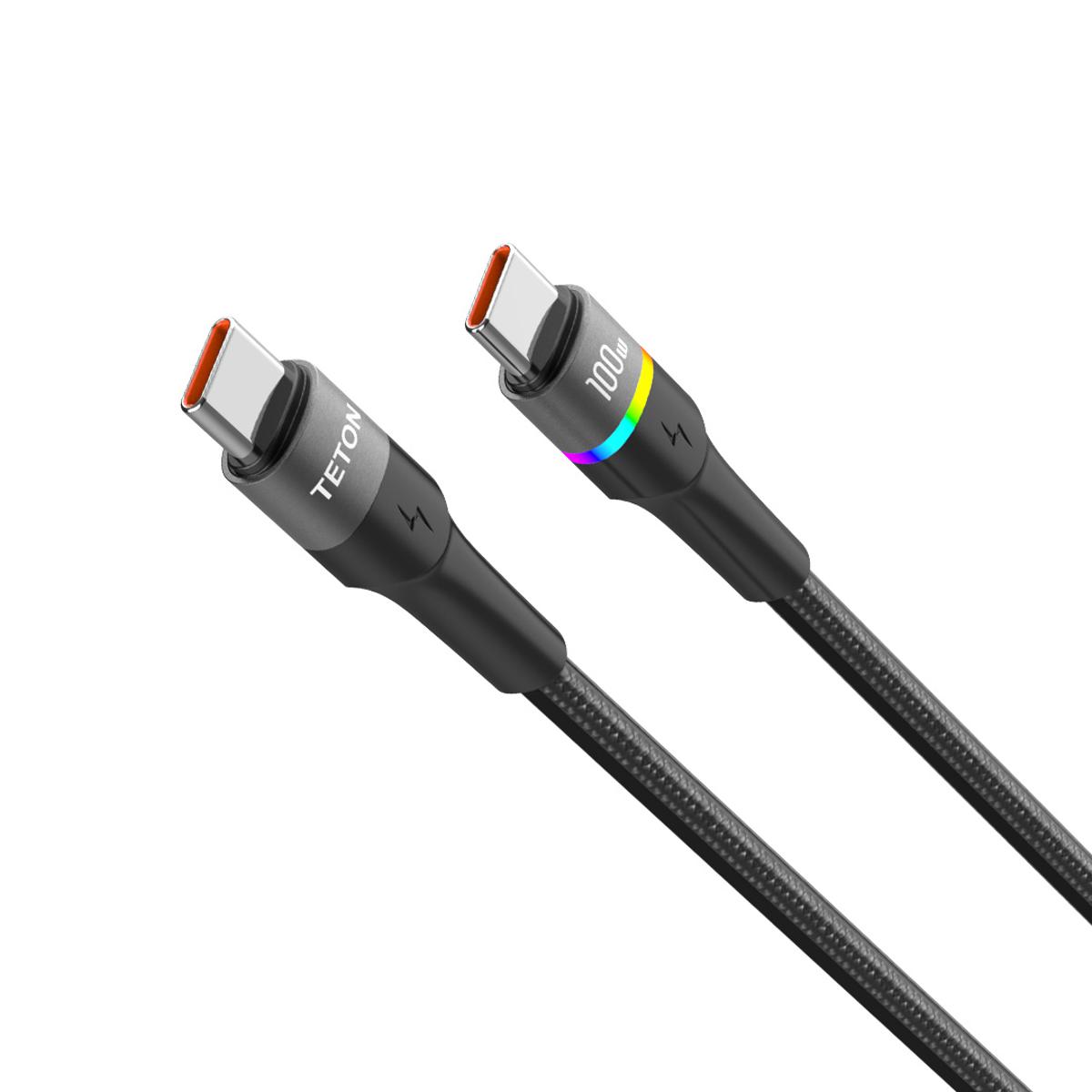 Teton Type C to Type C Cable 100W 5A High current PD fast Charging for Iphone 16/15/ Samsung /Android