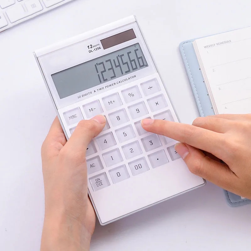 【3C VictoryEagle】Desktop Calculator, Cute Candy Bar Transparent Big 12-digit Display, Dual Power Supply. 
