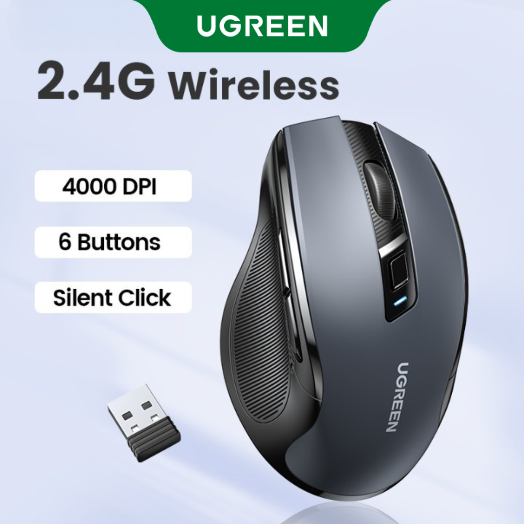 UGREEN Wireless Mouse, 5 Adjustable DPI 6 Buttons Mouse with USB Receiver, 2.4G Ergonomic Silent Wireless Mice for Laptop Windows Mac PC. 