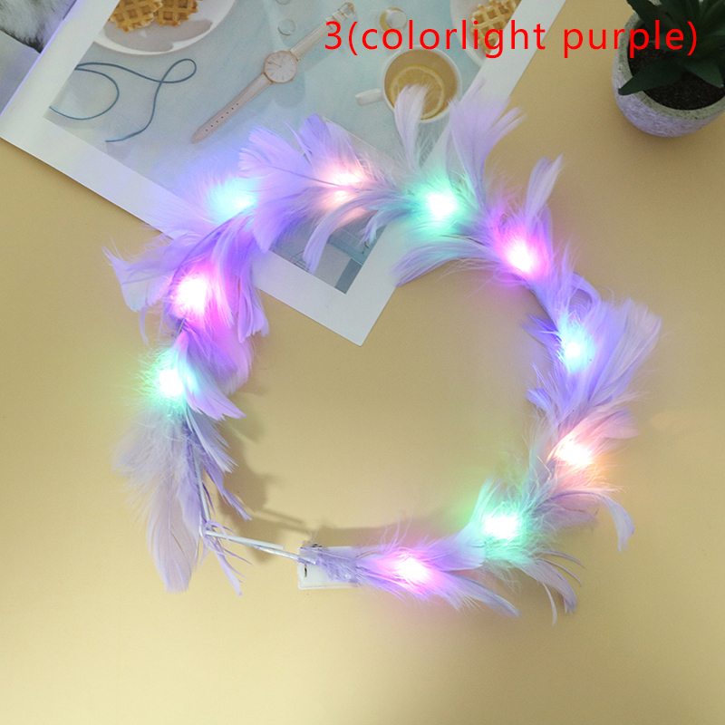 LED Feather Wreath Crown Light-Up Luminous Headdress for Girls Decoration. 