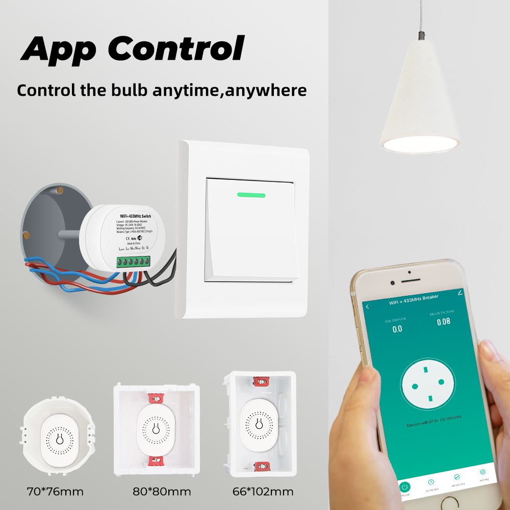 【Fashion】Tuya smart wireless switch-with monitor-16A mini 2 way timer breaker-work for Google Home Alexa. 