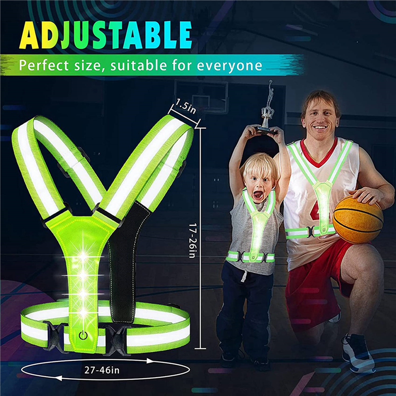 2X LED Reflective Running Vest,Adjustable Elastic Running Safety Gear LED Light Up Vest Perfect for Running,Walking. 